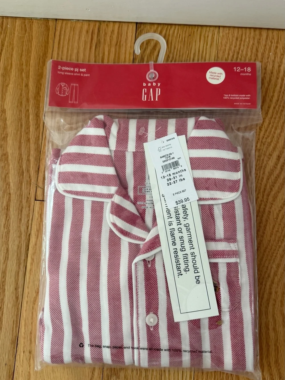 GAP Red & White Striped Baby Pajama Set